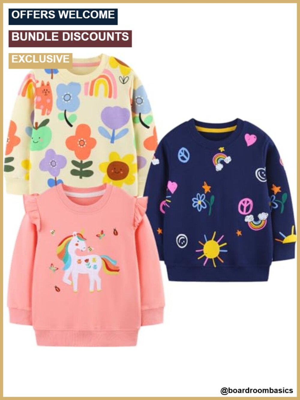Toddler Girl Long Sleeve Sweatshirt Crew Neck Pullover Cotton Blend